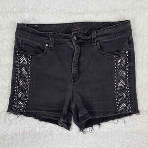 Melissa McCarthy Seven7 Womens Jean Shorts 18W Black Embellished Cut Off Denim